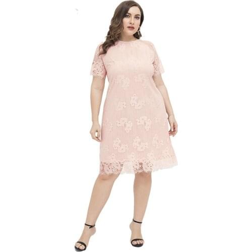 Womens White Pink Lace Plus Size Dress XL-4XL XXL XXXL 3XL XXXXL Party Cocktail Loose Blouses Blusas Slim Casual Summer Dresses