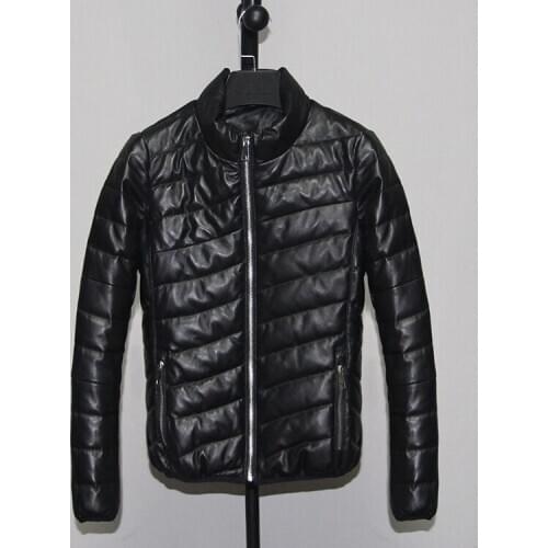 Winter Womens Windproof Real Sheep Leather Down Coat Female Stand Collar Warm Down Jacket Waterproof Leather Parkas F2505