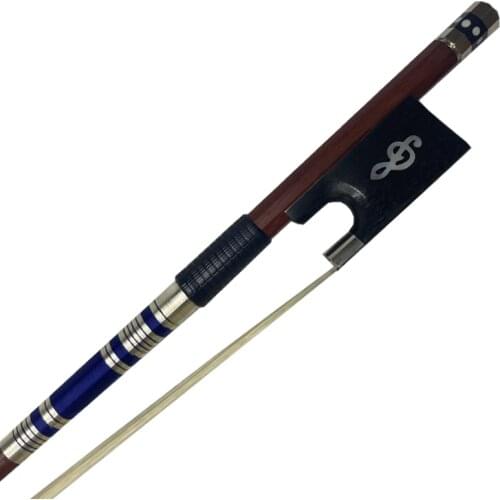 1pcs professional Brazilwood 4/4 full size nickel silver note blue string very nice Round Violin Bow White Horse Hair