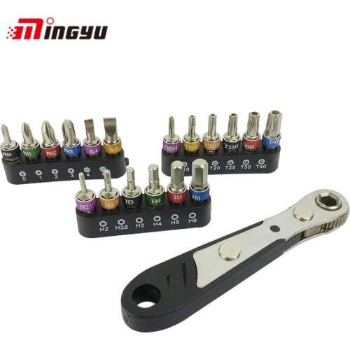 19PC 1/4" Ratchet Wrench And Screwdriver Bit Set Slotted Phillips Hex Torx Bits Mini Rachet Spanner And Screw Driver Bit Kit