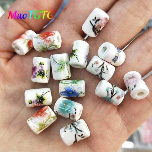 20pcs/lot Barrel Shaped Ceramic Beads For Jewelry Making Necklace Bracelet 8x10mm Decal Ceramic Loose Bead Accessories Wholesale