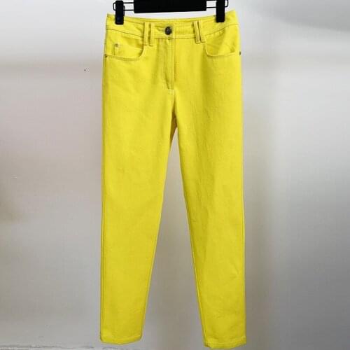 2021 New Temperament Bright Yellow Womens Slim Jeans Pants O145