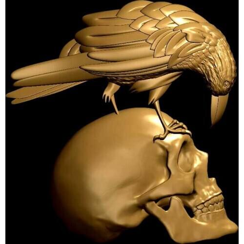 Raven_Skull 3d model STL relief for cnc 3d Relief Model STL Router 3 axi Engraver ArtCam Aspire animal Cut3D Vcarve