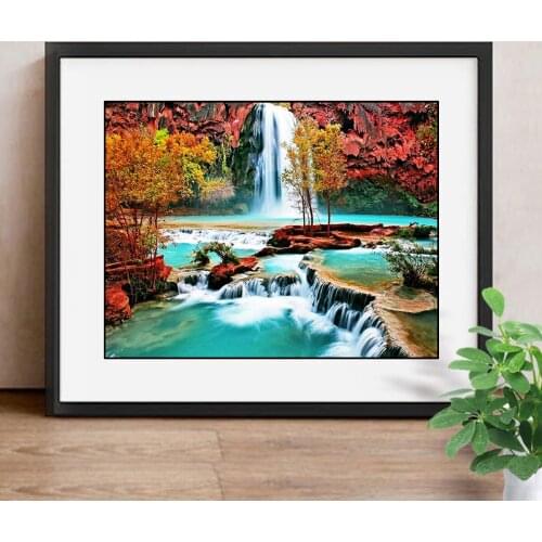 Landscape Paint With Diamonds DIY Full Square/Round Drill Resin 5D Diamond Embroidery Waterfall Decoration Home