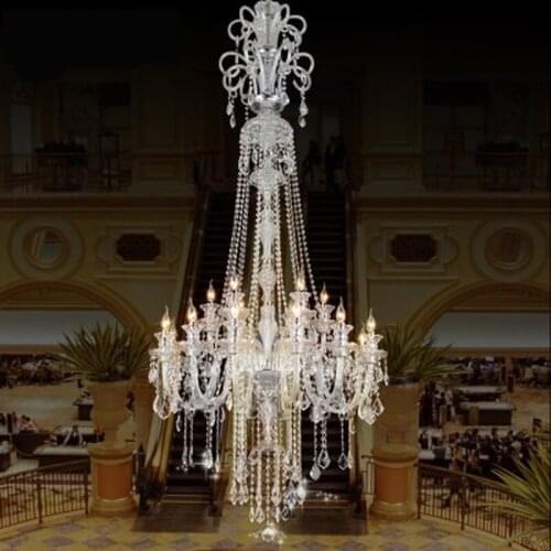 Large stair long hotel luxury crystal chandelier modern long K9 Lobby hotel lustres de cristal candle chandelier fixture