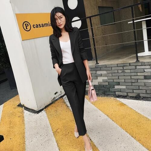 Pant Suits For Women Blazer Set Autumn Lady Business Office Work Korean Style Uniform Notched Suits Jacket Elegant Pants Suits