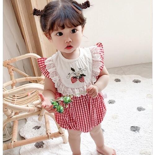 Baby Girls Romper Bow Spanish Court Style Baby Clothes Princess Plaid For Girls 1st Birthdday Party Infant Girls Jumpsuit Cotton