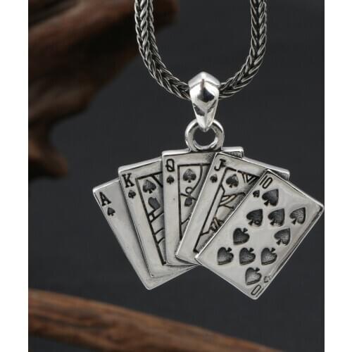 Emith Fla 925 Sterling Silver Poker Necklace Pendants for Women And Men Fashion Jewelry Ethnic Vintage Slide Pendants Punk