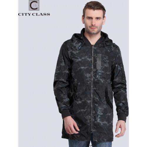 CITY CLASS New Spring Summer Long Windbreaker Mens Jackets Coat Removable Hood Camouflage Fashion Waterproof Trench Outwear 3968
