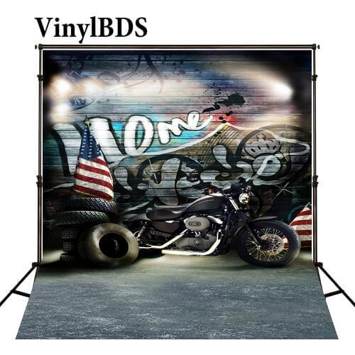 VinylBDS Cool Boy Graffiti Wood Wall Backdrop Children Hip-Hop Motorcycle Photography Background Newborn Backdrop for Studio