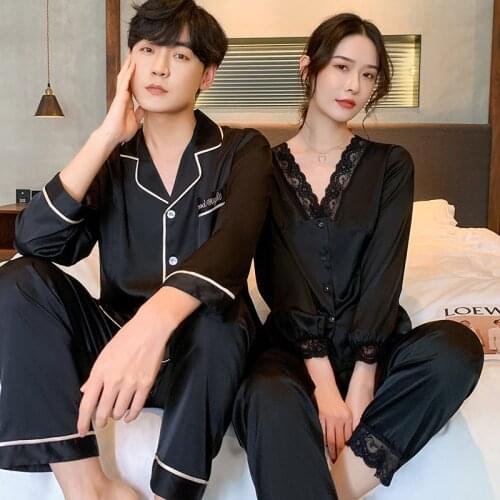 Lovers Pajamas Couples Unisex Silk Sleepwear Soft Pyjama Sets Nightgown Women Pajama Sets Long Sleeve Men Lounge Pijamas