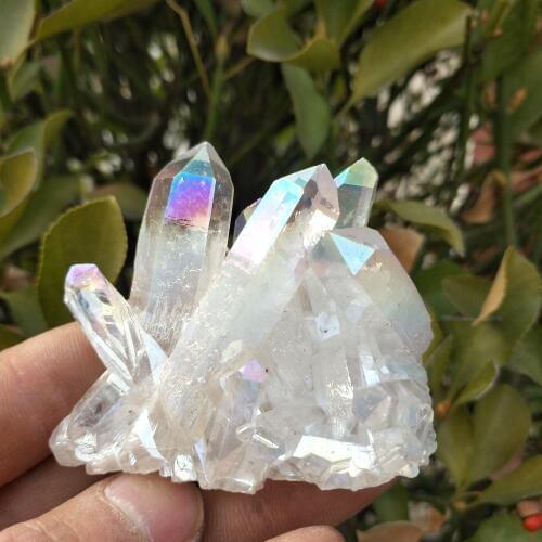 Hot!!! 80-90g natural white angel aura crystal cluster electroplating Titanium coating quartz cluster stone Healing