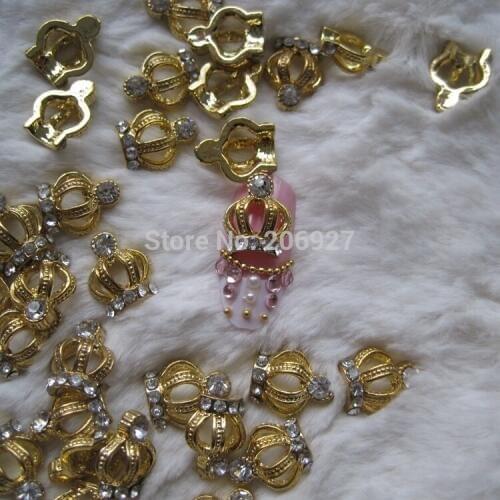MD-39 10pcs Fancy Crystal Rhinestone Gold Crown Metal Charms Metal Deco Charms Nail Art
