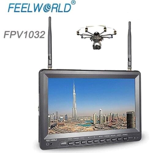Feelworld 10.1 Inch IPS 1024x600 FPV Monitor for GoPro with Built-in Battery Dual 5.8G 32CH Diversity Receiver FPV1032