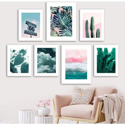 Monstera Cactus Araceae Ocean Cloud Sky Wall Art Canvas Painting Nordic Posters And Prints Wall Pictures For Living Room Decor