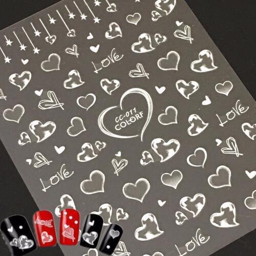 Newest CC-011 heart pattern 3D nail stickers template nail decals back glue DIY decorations manicure accessory