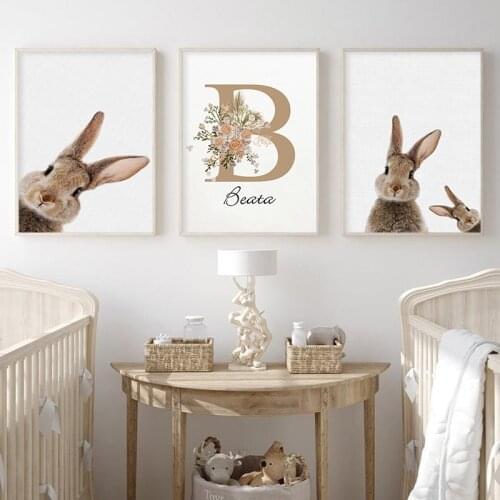 Kawaii Woodland Animal Rabbit Canvas Poster Nursery Wall Art Brown Bunny Print Painting Pictures Nordic Kid Bedroom Decoration