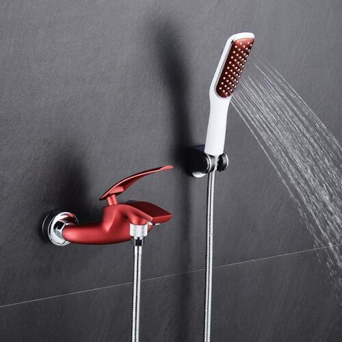 Wall Mounted Waterfall Bathtub Faucet Solid Brass Bath Shower Mixer with Hot and Cold Water Mixer ABS Handheld Showerhead Set