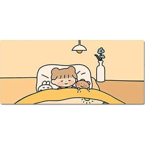 90x40cm 35.43x15.74 Inch Large XXL Cute HD Cartoon Good Night Pattern Table Mat Non-slip Mouse Pad Computer Desk Mat