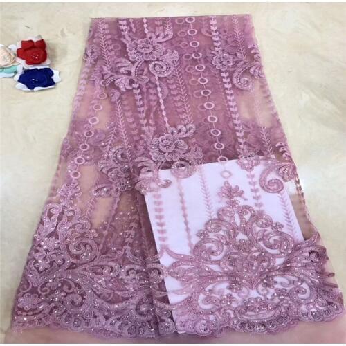 Nigerian laces Fabric 2019 African Laces Fabrics High Quality Nigerian Lace 3D flower stones purple For Wedding dress xc9-95