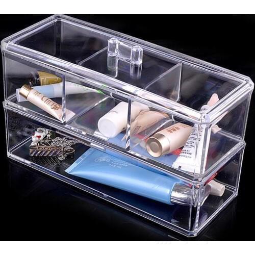 New Portable Transparent Makeup Organizer Storage Box Acrylic Desktop Cosmetic Organizer Makeup Storage Drawer Organizer Case