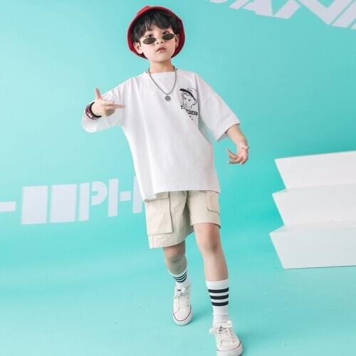 Boys Hip Hop Clothing Loose Short Sleeve T Shirt Tops Kids Cotton Ballroom Dancing Clothes for Girls Jazz Dance Costume Wear