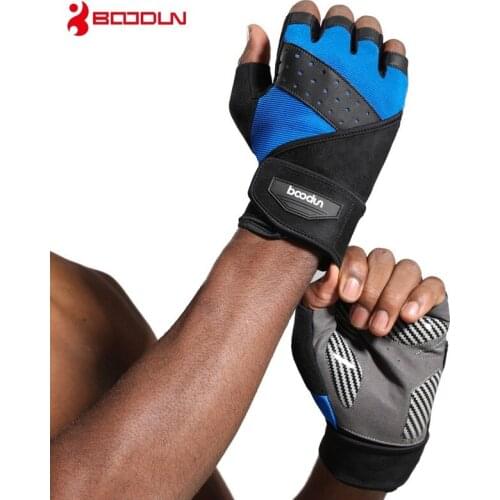 BOODUN Mens Fitness Gloves Shockproof Gym Gloves Half Finger Extended Wrist Protection Non-slip Weight Lfiting Sports Gloves