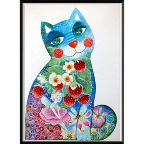 DIY Gift Cartoon Strawberry Cat 5D Full Round Diamond Painting Magic Cube Cross Stitch Diamond Embroidery Craft Mosaic Decor