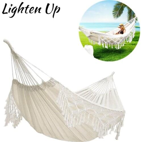 Hammock Swing with Tassels HANGing Bed for Trees Hammocks Canvas Tassel Sleeping Outdoor Backyard Swing Beds for Home Garden