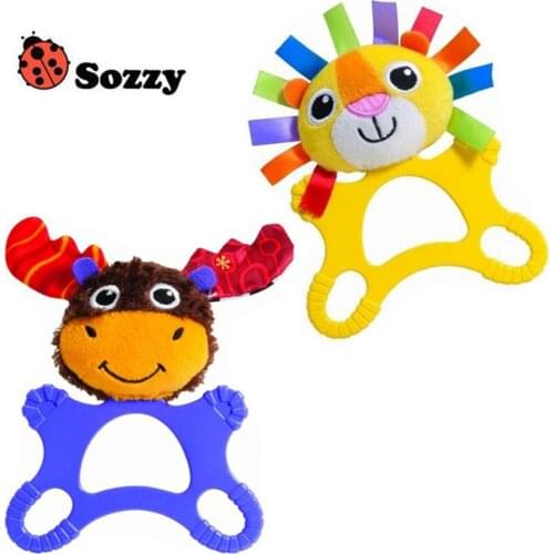 Hot Sale Sozzy 15* 20cm Baby Rattle Teether Stuffed Plush Doll Toys Teeth Toy Lion Deer Animal Education Puzzle Infant Puppet