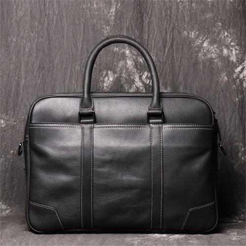Highend Vintage Brown Coffee Black Genuine Leather A4 Office Women Men Briefcase 14'' Laptop Portfolio Messenger Bag M1060