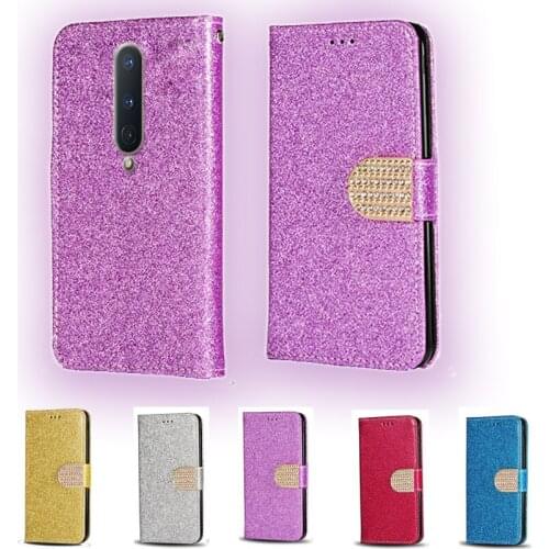 Luxury Glitter Diamond Flip Leather Wallet Phone Case For OnePlus 8 Phone stand function cover with card slot