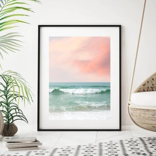 Pink Pastel Ocean Photography Canvas Poster Beach House Wall Art Print Nordic Decoration Painting Picture Living Room Wall Decor