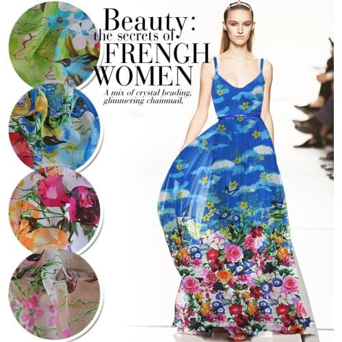 Printed Chiffon Fabric For Sewing per Meter 100% Silk Cloth 6 Momme Thin Soft DIY Handwork Quilting For Patchwork Skirt Scarf