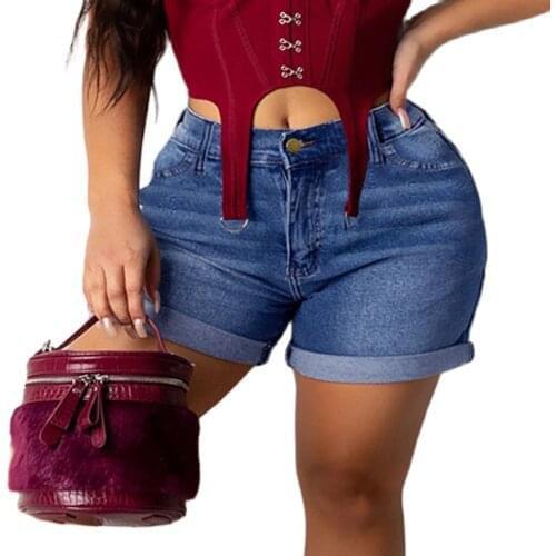 Blue straight casual denim shorts women 2021 summer new high quality cotton solid color lady jeans shorts female