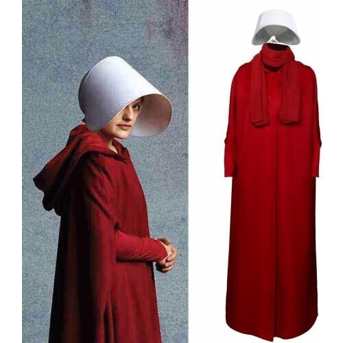 New The Handmaids Tale Cosplay Costume Togas Dress Hat Scarf High Quality Game Party Halloween Set