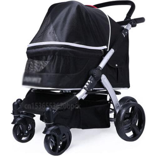 Foldable Disabled Big Dog Trolley 4 wheeled waterproof Oxford cloth Cat Stroller Aluminum alloy bracket pet Carrier bearing 50kg