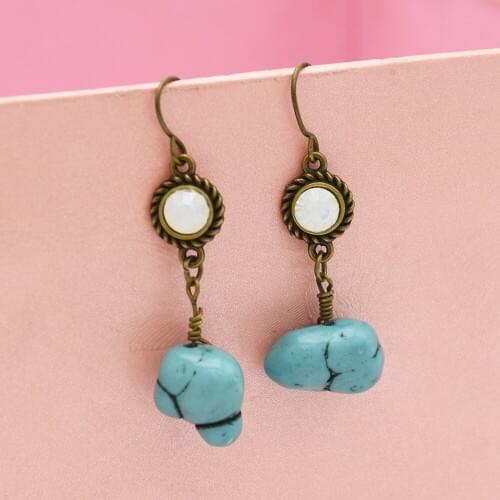 Bohemian Tibetan Ethnic Blue Stone Fringe Drop Earrings For Women 2 Styles Indian Tribal Geometric Triangle Statement Earrings