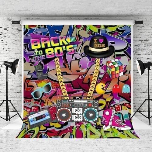 VinylBDS Graffiti Wall Birthday Photo Background 10ft Back To 80S' Hip Pop Background For Photos Custom Photoshoot Background