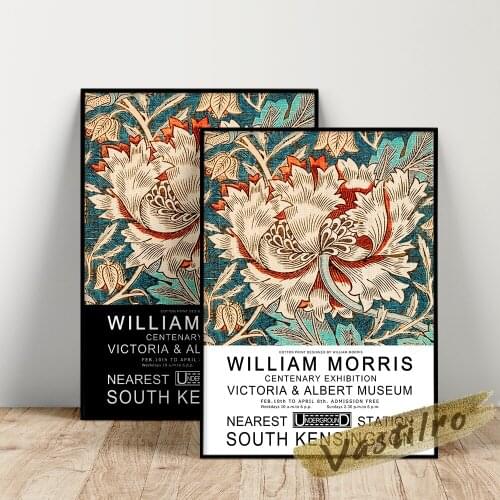 William Morris Vintage Poster, Morris Honeysuckle Oil Painting, Fabric Textured Background Wall Picture, Flower Leaf Prints Art