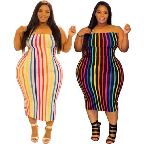 XL-4XL Plus Size Dress women clothing fashion slim colorful stripe printing Sexy wrapped chest long dress Wholesale Dropshipping