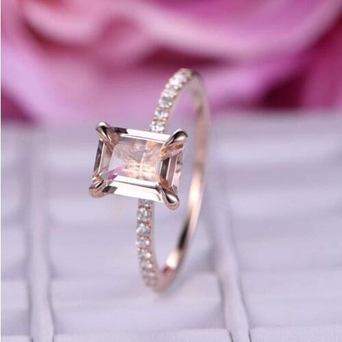 YOBEST Elegant Zircon Ring Jewelry Rose Gold Color Champagne CZ Stone Engagement Wedding Ring for Women