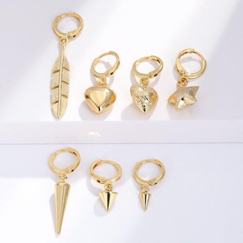 Love Heart Hoop Earrings Gold Geometric Cone Dangle Earrings Trendy Female Ear Rings Copper Party Punk Hip Hop Korean Fashion
