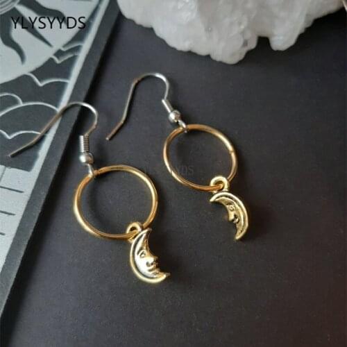 Goth Minimal Gold Moon Hoop Earrings Witchy Alternative Minimal Romantic Boho Jewelry Witchy Gift Gothic Stones Women Gift New