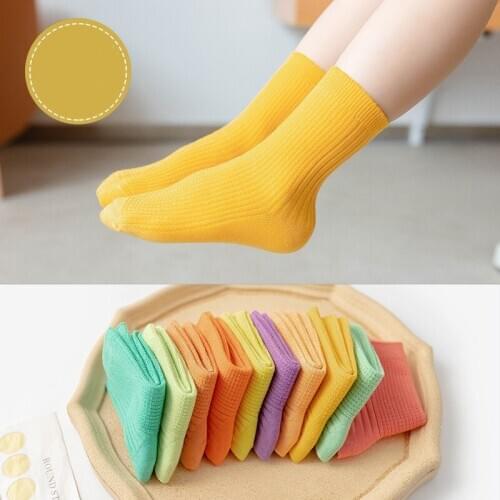1 Pair 1 to 10 Years Spring Autumn Candy Colors Socks For Girls Boys Fashion Solid Color Childrens Crew Socks Cotton Socks
