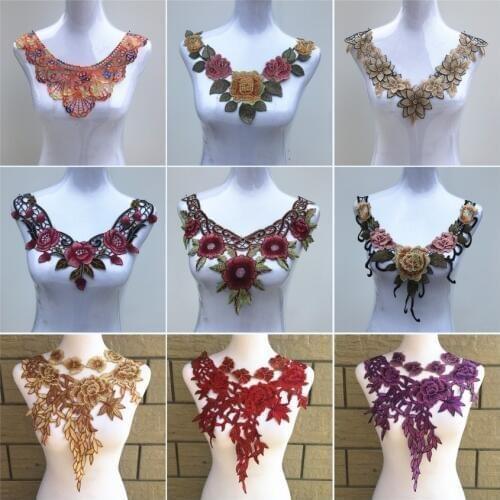 1pcs Fabric Flower Venise Lace Sewing Applique Lace Collar Neckline Collar Applique Diy Craft Neckline Sewing Accessories 01-09
