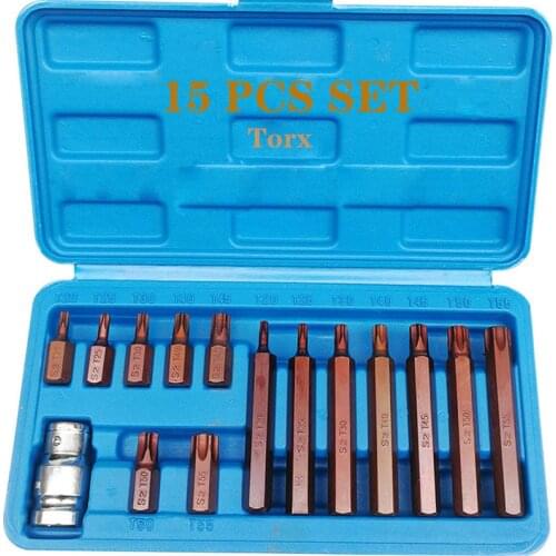 11Pcs/15Pcs Torx Star Spline Hex Socket Bit Set 1/2" Drive Socket Wrench S2 Alloy Screwdriver Bit Ratchet Wrench Adapter Head