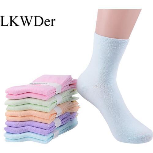 LKWDer 5 Pairs Womens Socks Spring Autumn Long Tube Female Cotton Socks Candy Color College Style Ladies Girl Stripes Sock Meias