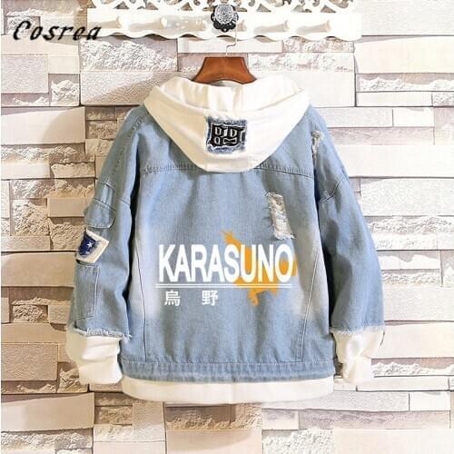 Anime Haikyuu!! Cosplay Denim Hoodies Sweatshirts Coat Karasuno High school Uniform Jeans Jacket Tops For Mens Women