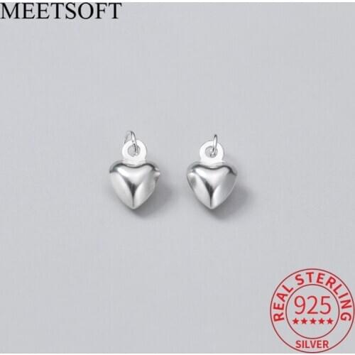 MEETSOFT Romantic S925 Sterling Silver Hearts DIY Making Finding Handmade Necklace Decoration Bracelet jewelry Accessory